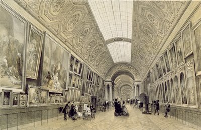 View of the Great Gallery at the Louvre, c.1850-70 by Louis Jules Arnout